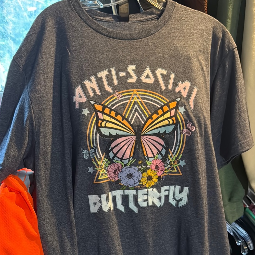 Anti-Social Butterfly Kids Graphic Tee - Gray hand pressed